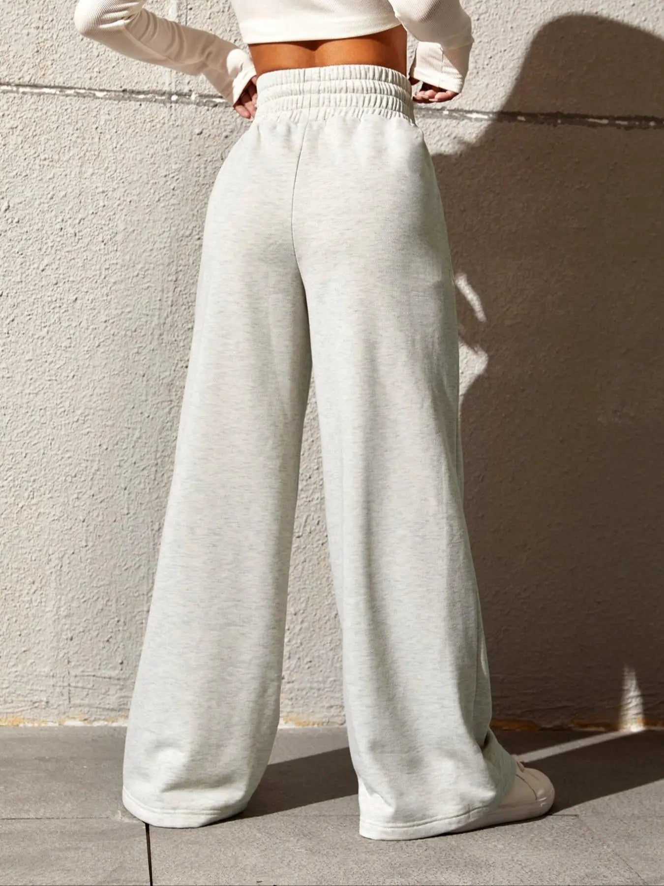 Women'S Plain Drawstring High Waist Wide Leg Pants, Casual Comfy Trousers for Daily Outdoor Wear, Ladies Bottoms for All Seasons