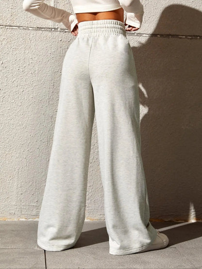 Women'S Plain Drawstring High Waist Wide Leg Pants, Casual Comfy Trousers for Daily Outdoor Wear, Ladies Bottoms for All Seasons