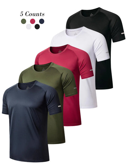 3/5 Pack Men'S Short Sleeve Sport round Neck Shirt, Breathable Cool Polyester T-Shirt, Ideal for Running Cycling Fitness, Quick Dry Casual Sports Top, Athletic Shirt, Athletic Tops