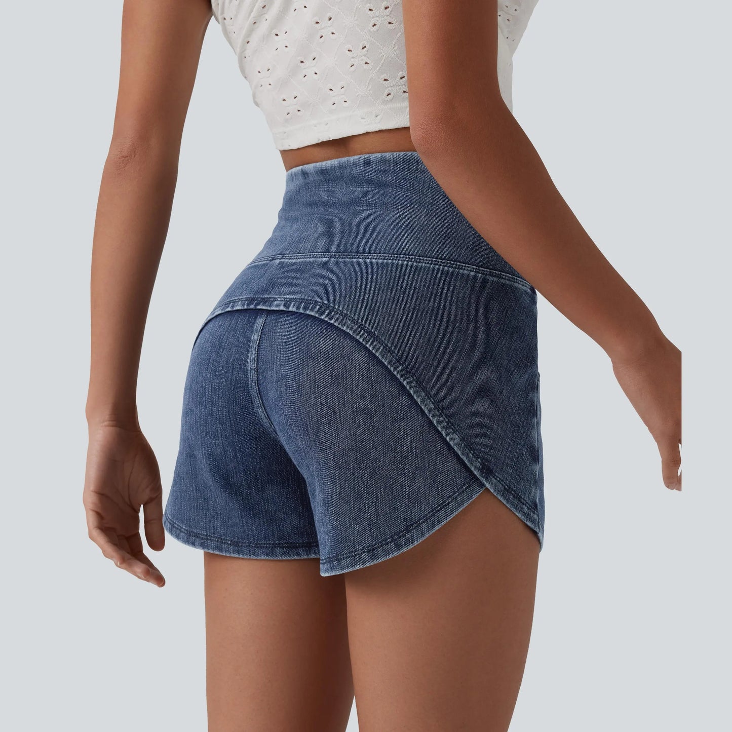【Creator’S Pick】Halara Flex High Waisted Tummy Control Curved Hem Skinny Denim Casual Shorts with Pockets