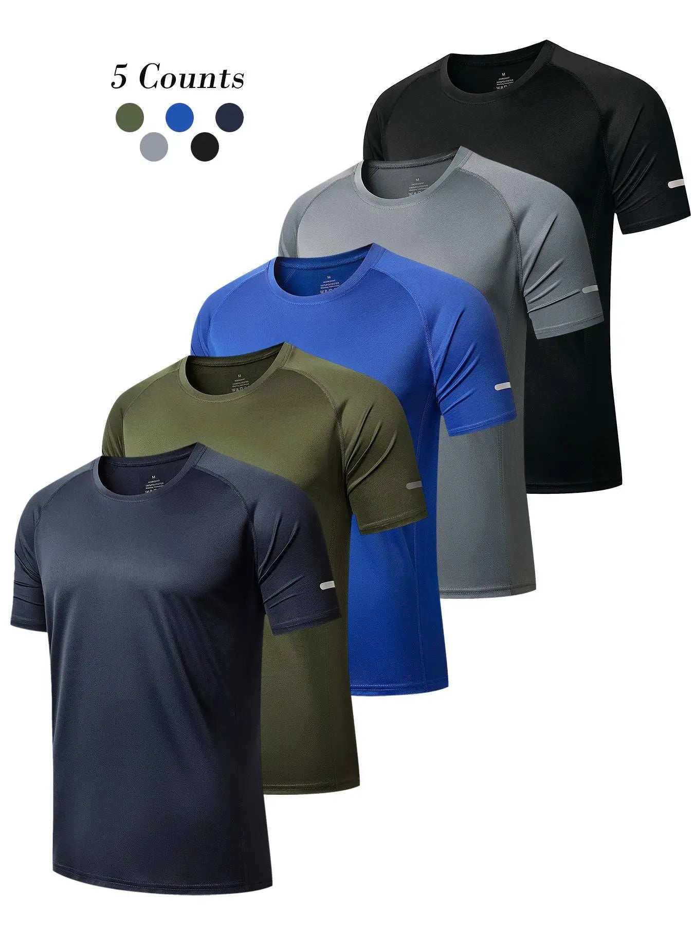 3/5 Pack Men'S Short Sleeve Sport round Neck Shirt, Breathable Cool Polyester T-Shirt, Ideal for Running Cycling Fitness, Quick Dry Casual Sports Top, Athletic Shirt, Athletic Tops