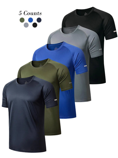 3/5 Pack Men'S Short Sleeve Sport round Neck Shirt, Breathable Cool Polyester T-Shirt, Ideal for Running Cycling Fitness, Quick Dry Casual Sports Top, Athletic Shirt, Athletic Tops