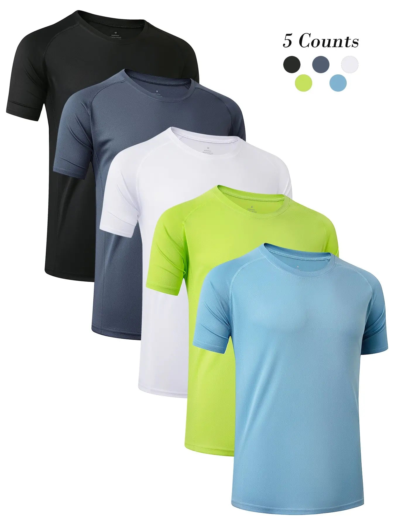 3/5 Pack Men'S Short Sleeve Sport round Neck Shirt, Breathable Cool Polyester T-Shirt, Ideal for Running Cycling Fitness, Quick Dry Casual Sports Top, Athletic Shirt, Athletic Tops