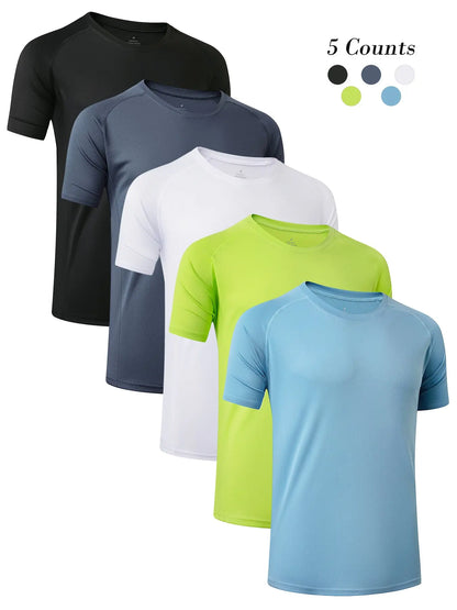 3/5 Pack Men'S Short Sleeve Sport round Neck Shirt, Breathable Cool Polyester T-Shirt, Ideal for Running Cycling Fitness, Quick Dry Casual Sports Top, Athletic Shirt, Athletic Tops