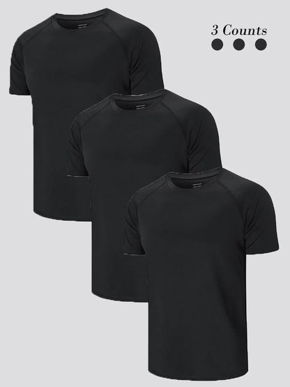 3/5 Pack Men'S Short Sleeve Sport round Neck Shirt, Breathable Cool Polyester T-Shirt, Ideal for Running Cycling Fitness, Quick Dry Casual Sports Top, Athletic Shirt, Athletic Tops