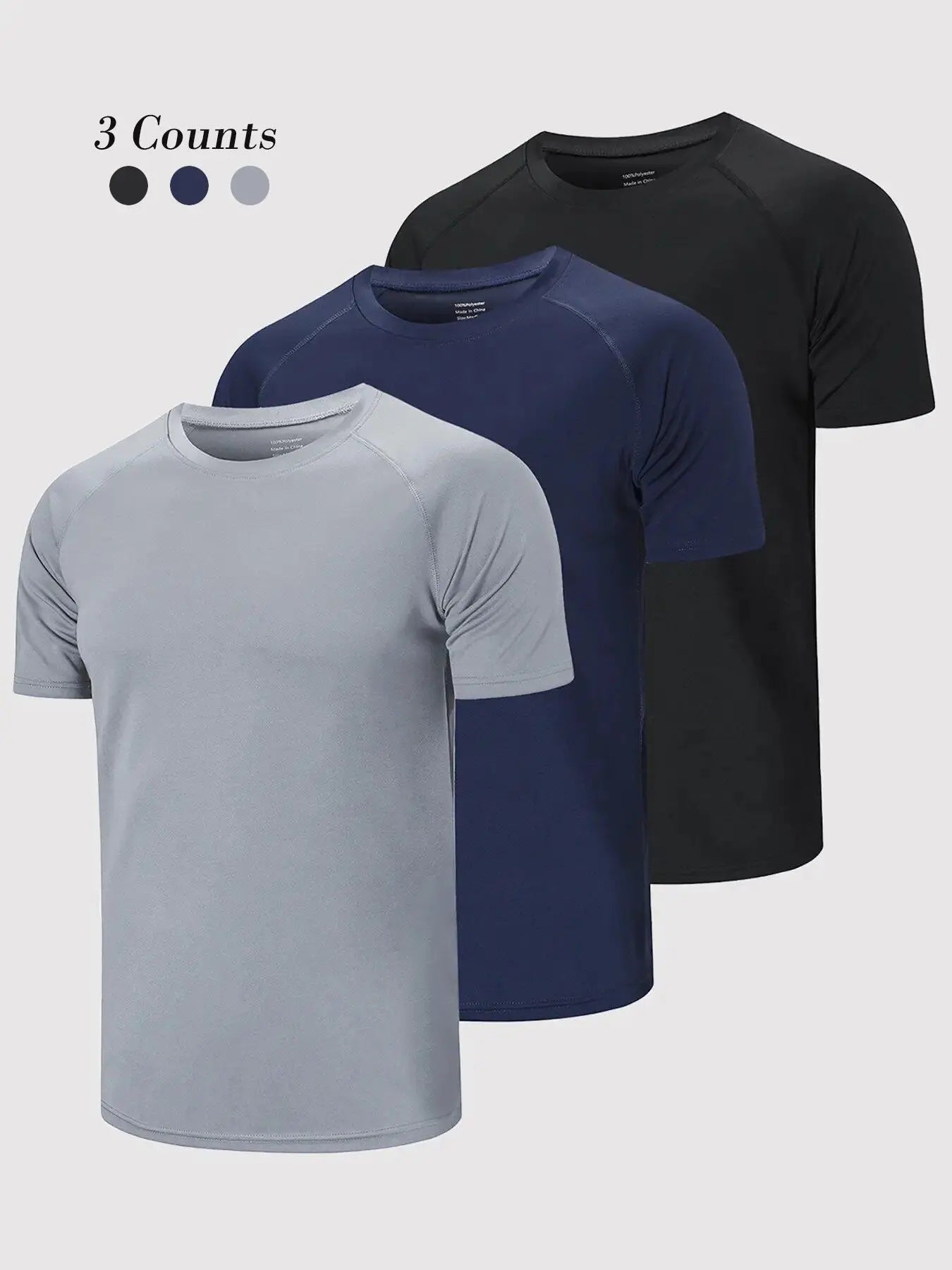 3/5 Pack Men'S Short Sleeve Sport round Neck Shirt, Breathable Cool Polyester T-Shirt, Ideal for Running Cycling Fitness, Quick Dry Casual Sports Top, Athletic Shirt, Athletic Tops