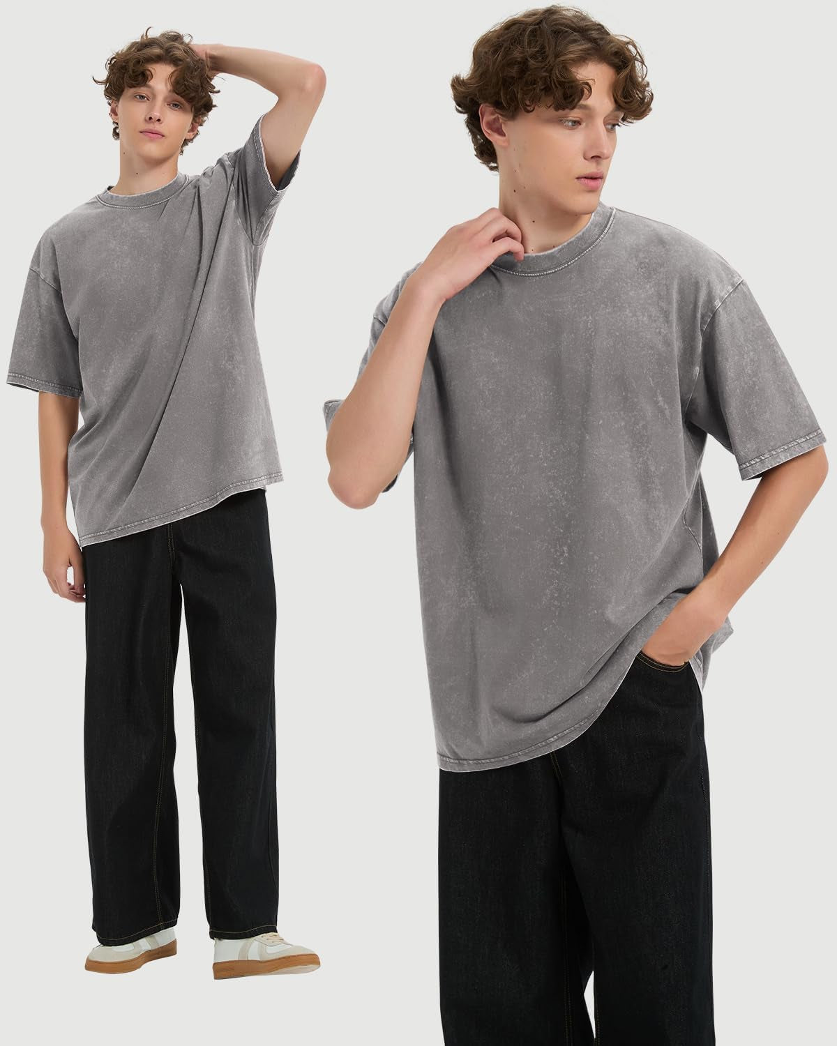 3 Pack Men'S Oversized T Shirts Casual Cotton Unisex Short Sleeve Loose Fit Tee Acid Washed Tops
