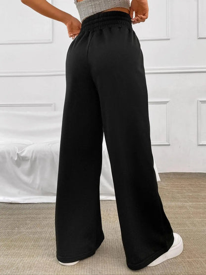 Women'S Plain Drawstring High Waist Wide Leg Pants, Casual Comfy Trousers for Daily Outdoor Wear, Ladies Bottoms for All Seasons