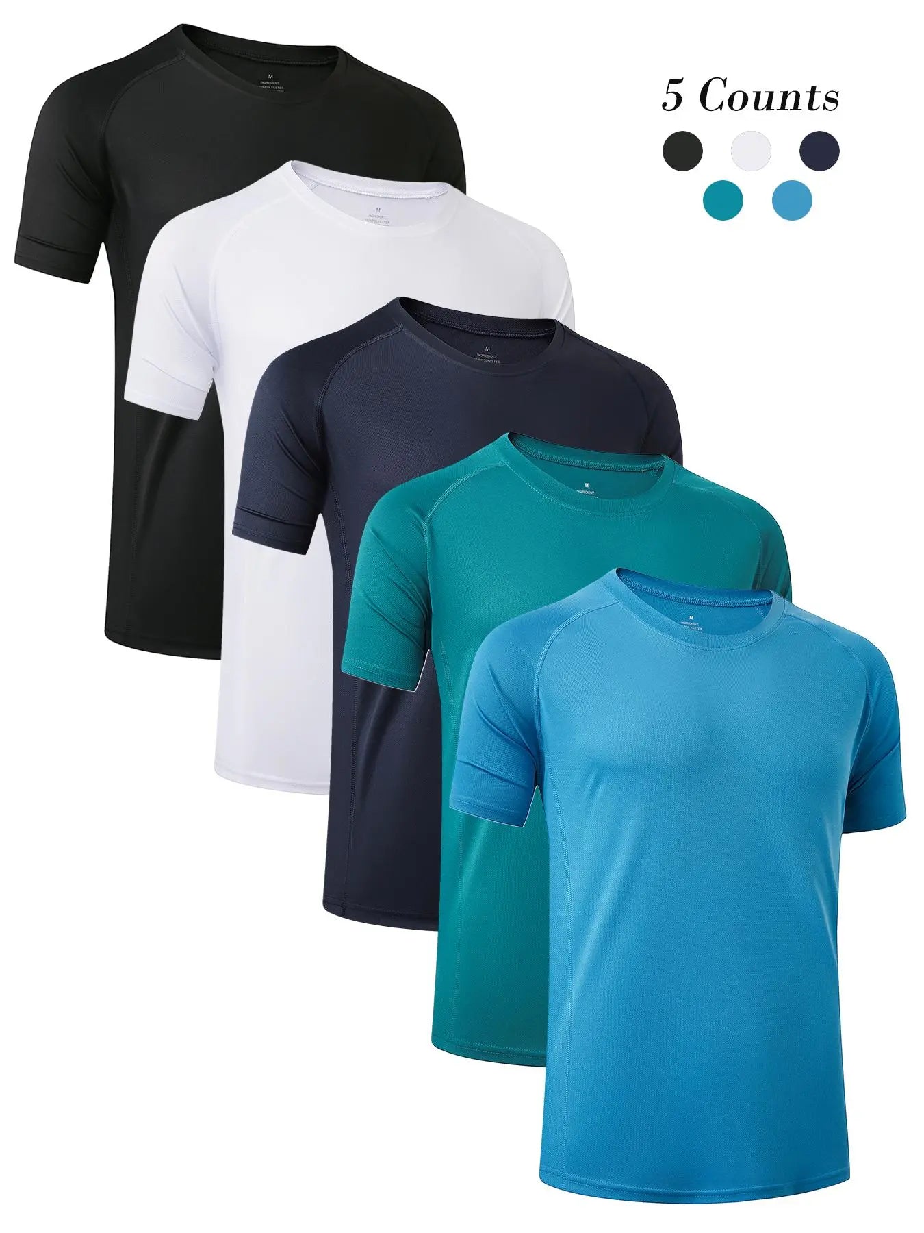 3/5 Pack Men'S Short Sleeve Sport round Neck Shirt, Breathable Cool Polyester T-Shirt, Ideal for Running Cycling Fitness, Quick Dry Casual Sports Top, Athletic Shirt, Athletic Tops