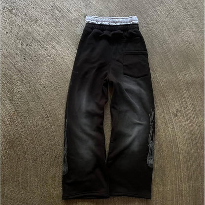 Double Waisted Sweatpants Men Graphic Embroider Y2K Sweatpants Men Graffiti Streetwear Wide Leg Boxer Sweat Pants