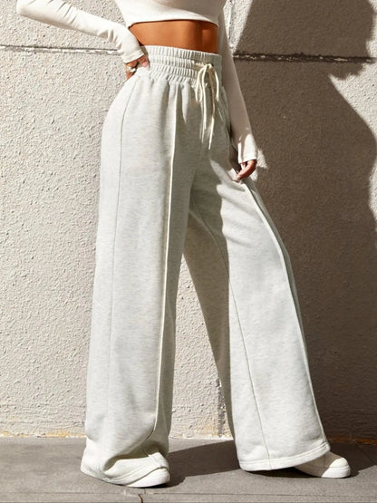 Women'S Plain Drawstring High Waist Wide Leg Pants, Casual Comfy Trousers for Daily Outdoor Wear, Ladies Bottoms for All Seasons