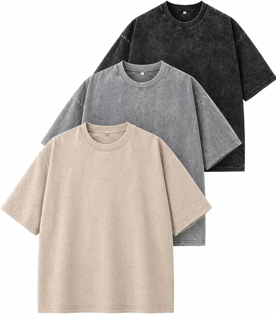3 Pack Men'S Oversized T Shirts Casual Cotton Unisex Short Sleeve Loose Fit Tee Acid Washed Tops