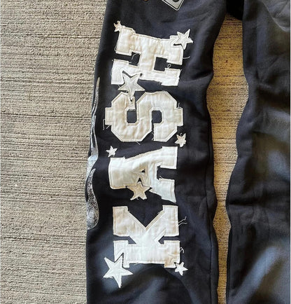Double Waisted Sweatpants Men Graphic Embroider Y2K Sweatpants Men Graffiti Streetwear Wide Leg Boxer Sweat Pants