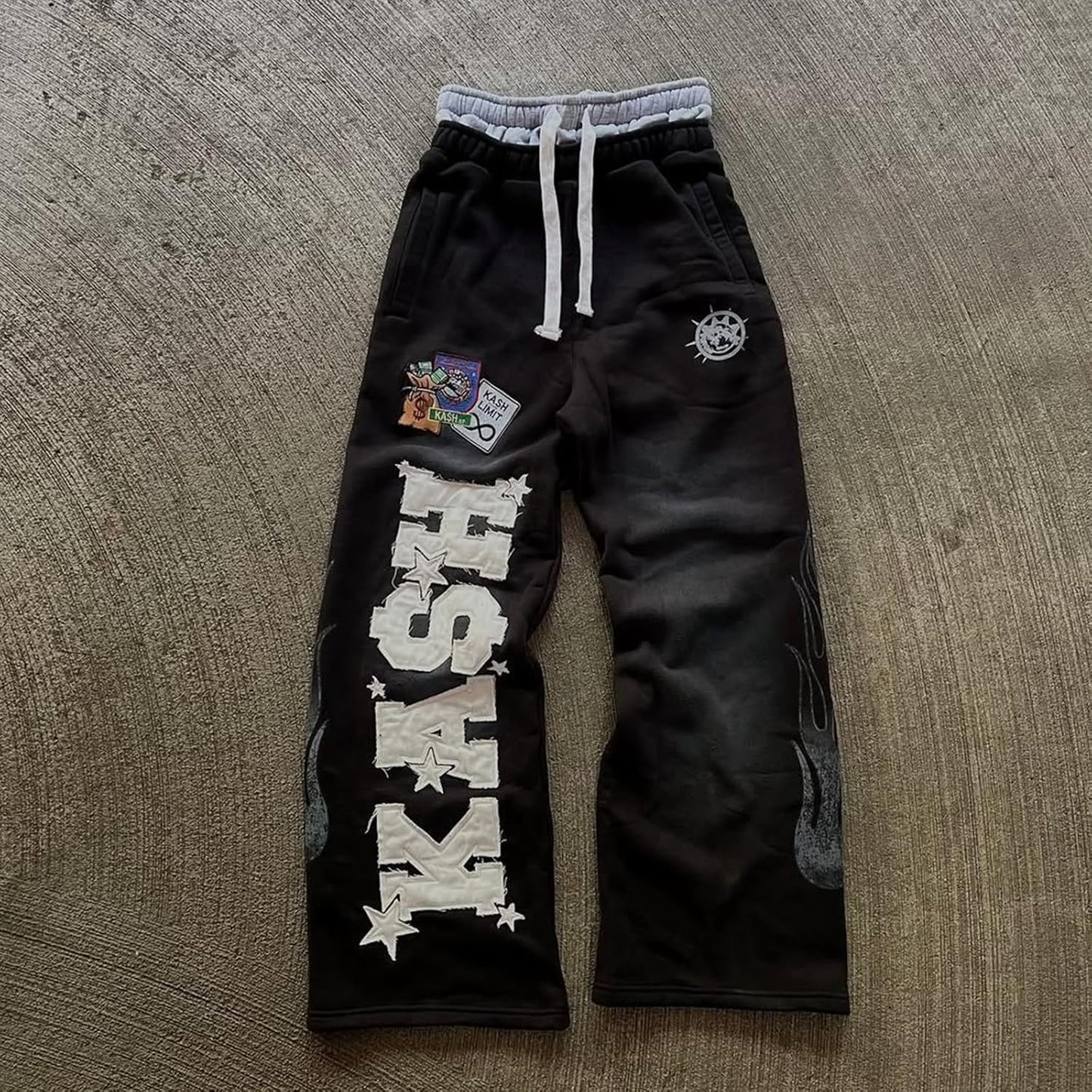 Double Waisted Sweatpants Men Graphic Embroider Y2K Sweatpants Men Graffiti Streetwear Wide Leg Boxer Sweat Pants