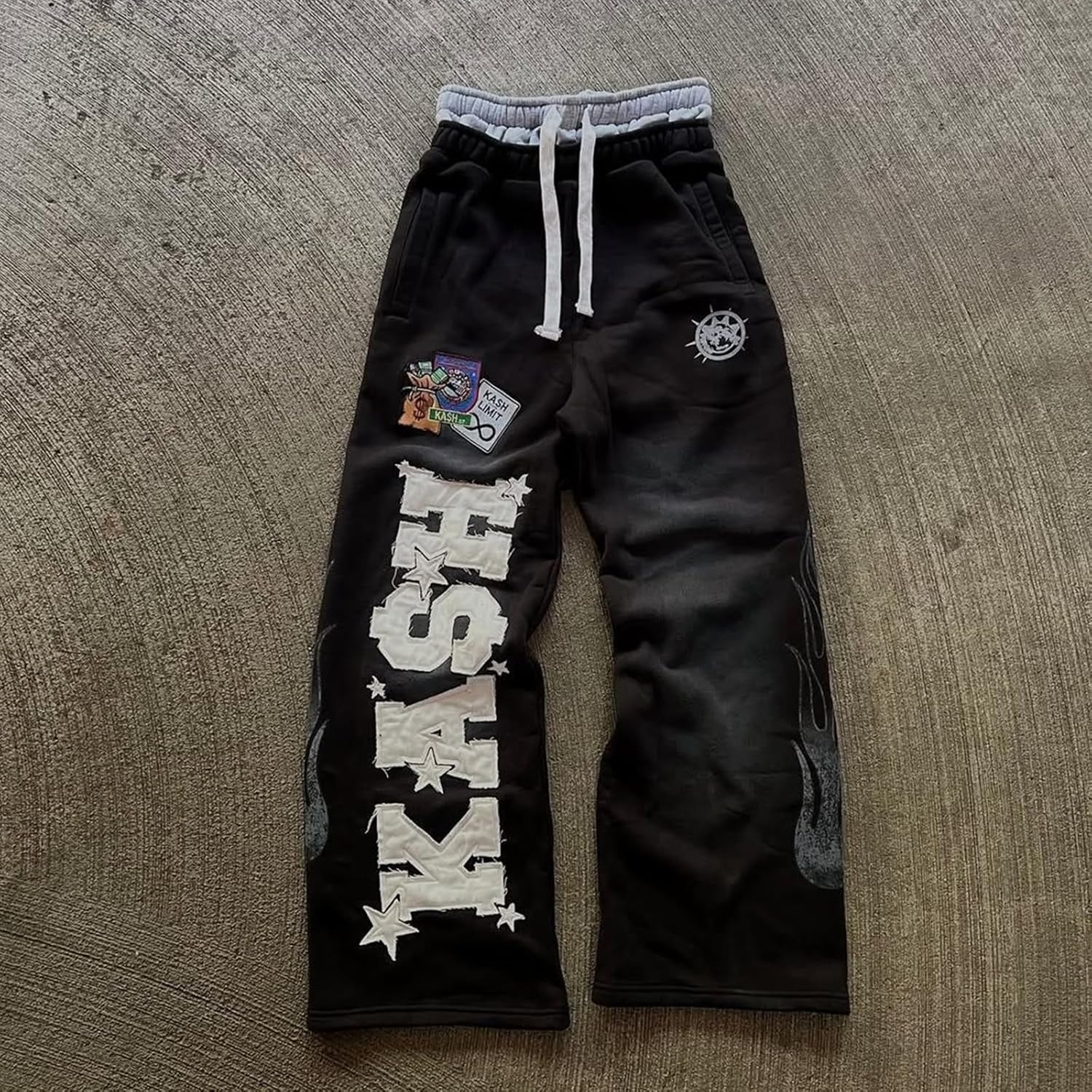Double Waisted Sweatpants Men Graphic Embroider Y2K Sweatpants Men Graffiti Streetwear Wide Leg Boxer Sweat Pants