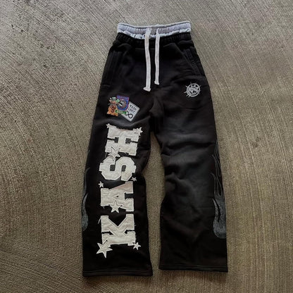 Double Waisted Sweatpants Men Graphic Embroider Y2K Sweatpants Men Graffiti Streetwear Wide Leg Boxer Sweat Pants