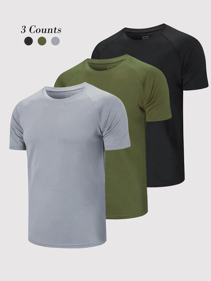 3/5 Pack Men'S Short Sleeve Sport round Neck Shirt, Breathable Cool Polyester T-Shirt, Ideal for Running Cycling Fitness, Quick Dry Casual Sports Top, Athletic Shirt, Athletic Tops