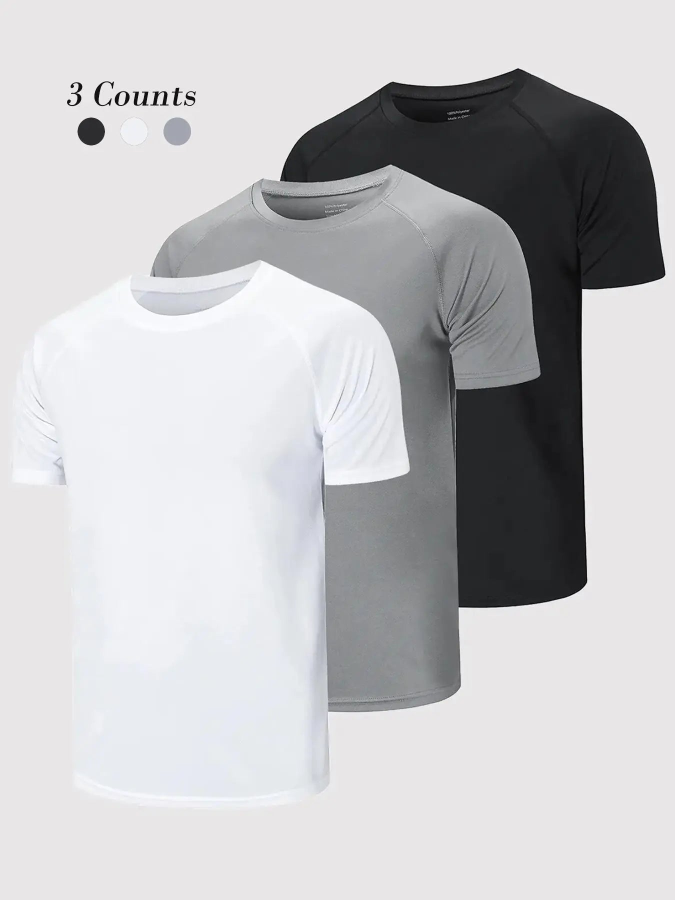 3/5 Pack Men'S Short Sleeve Sport round Neck Shirt, Breathable Cool Polyester T-Shirt, Ideal for Running Cycling Fitness, Quick Dry Casual Sports Top, Athletic Shirt, Athletic Tops