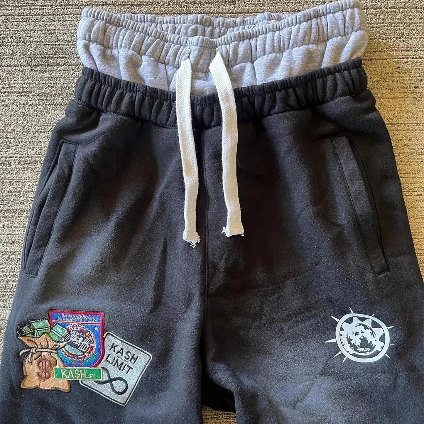 Double Waisted Sweatpants Men Graphic Embroider Y2K Sweatpants Men Graffiti Streetwear Wide Leg Boxer Sweat Pants