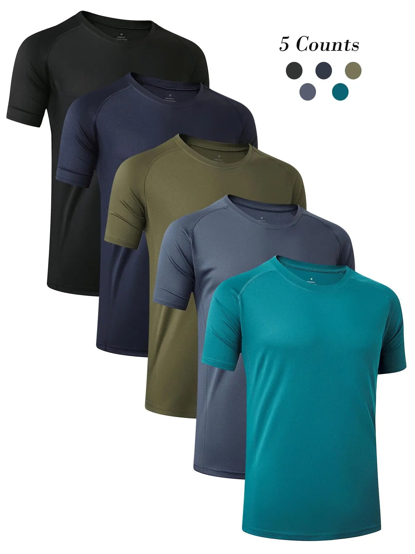 3/5 Pack Men'S Short Sleeve Sport round Neck Shirt, Breathable Cool Polyester T-Shirt, Ideal for Running Cycling Fitness, Quick Dry Casual Sports Top, Athletic Shirt, Athletic Tops
