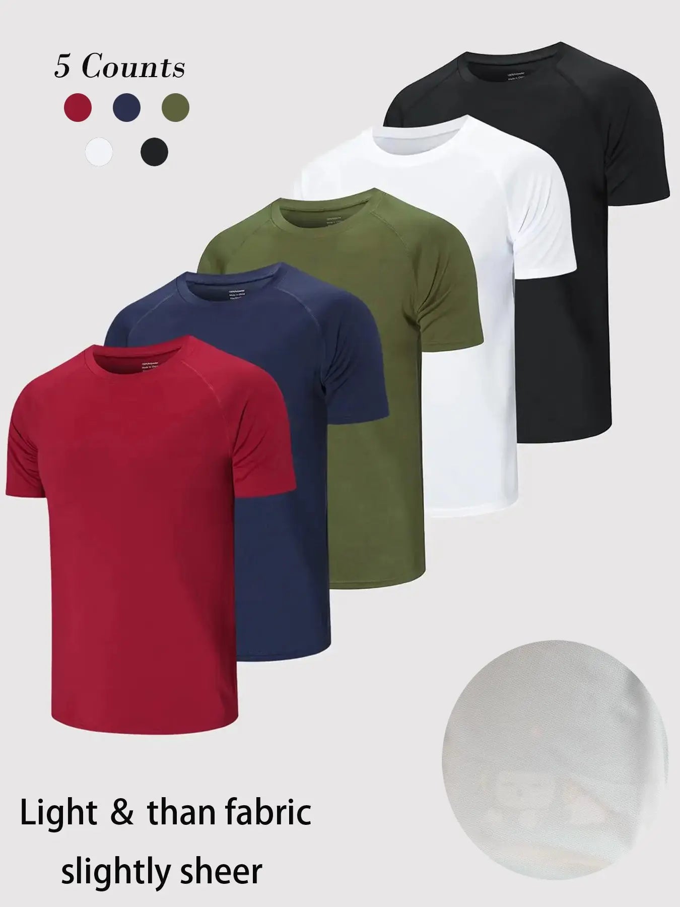 3/5 Pack Men'S Short Sleeve Sport round Neck Shirt, Breathable Cool Polyester T-Shirt, Ideal for Running Cycling Fitness, Quick Dry Casual Sports Top, Athletic Shirt, Athletic Tops